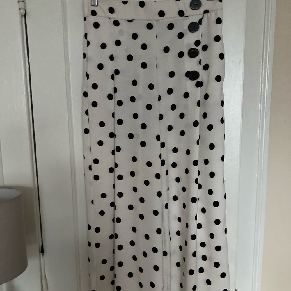 Zara Polka Dot Black & White Silk Feel wide legged Pants - Size S